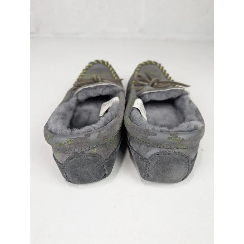 L.L. Bean Boys 2 Wicked Good Gray/Yellow/Green Camo Fleece Lined Slippers